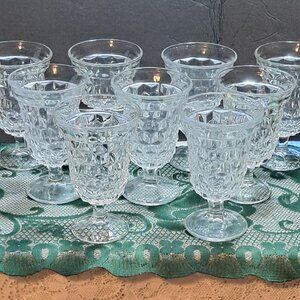 Fostoria Cubes Footed Glasses, Set of 9 Low Water or Tea Glasses 5.5" x 3.5"